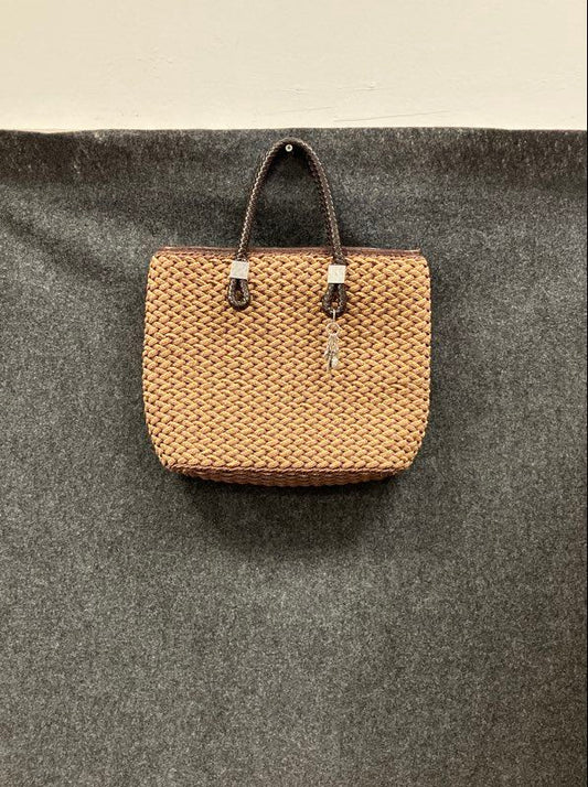 Vintage Brighton Rita Woven Straw Tote Bag Brown Braided Leather Handles