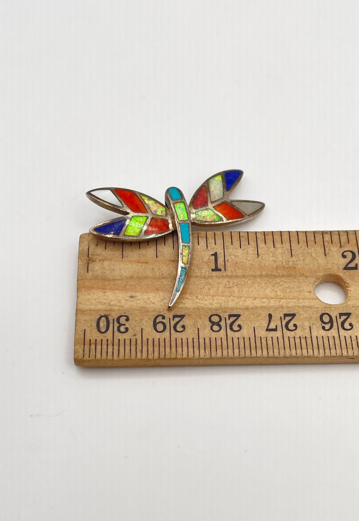 925 Sterling Silver Multicolor Stone Inlay Dragonfly Pendant 4.2g