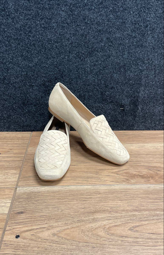 Talbots Beige Suede Woven Square Toe Loafers Flats Women's Size 5.5 M