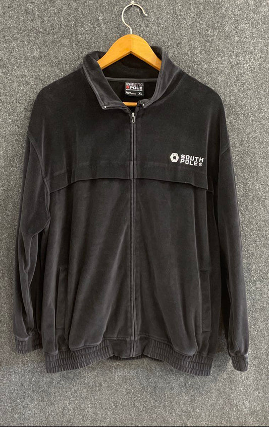 Vintage Y2K South Pole Men's Velour Full Zip Track Jacket Faded Black XL