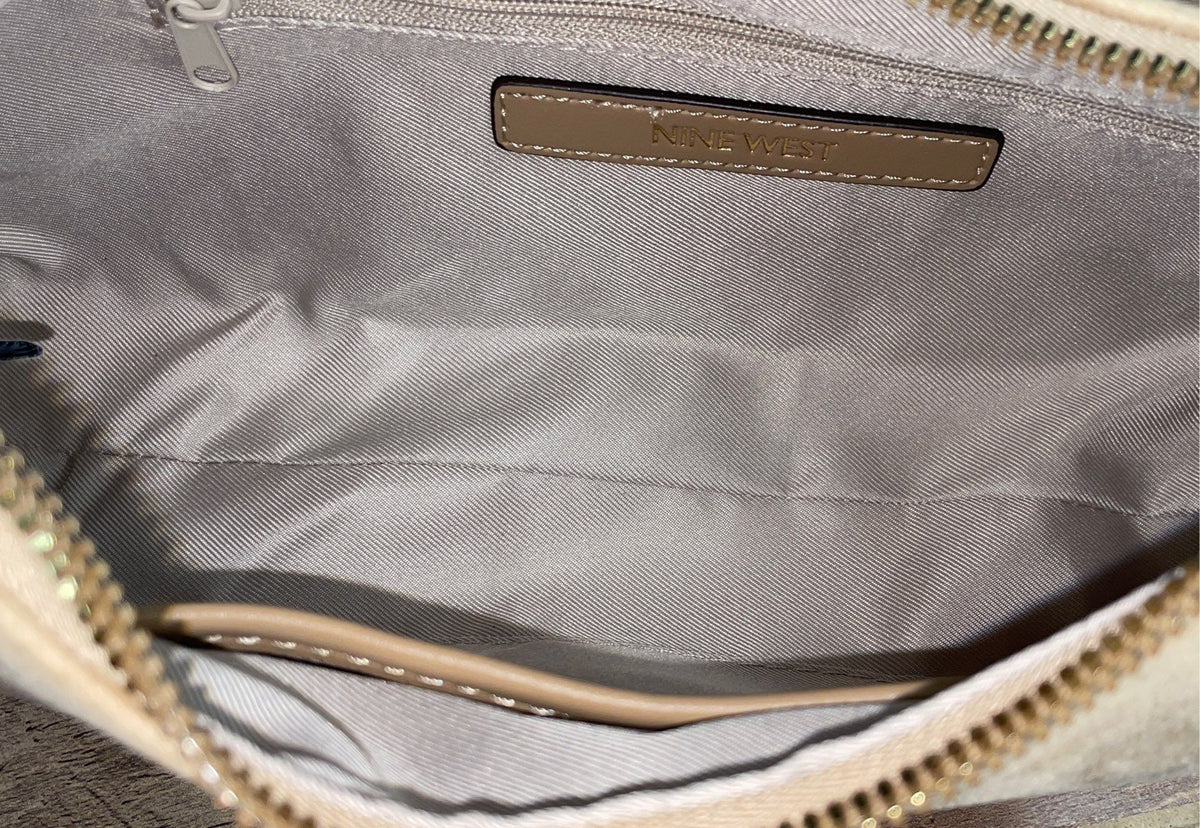 Nine West Tan Faux Suede Shoulder Bag Handbag Gold Hardware Purse