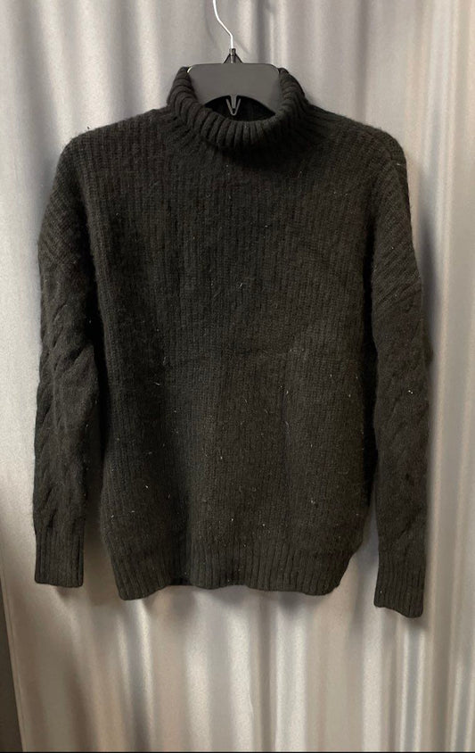 Gentle Herd Women's Black Ribbed Wool Cashmere Cable Turtleneck Sweater Sz S
