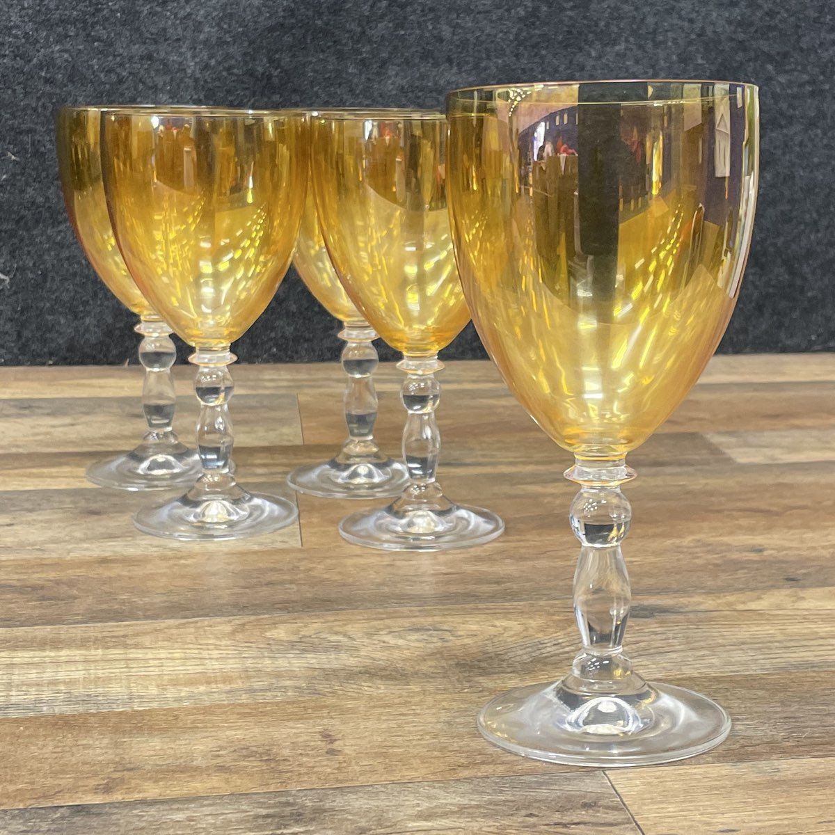 (5) Set of Amber Glass Goblets