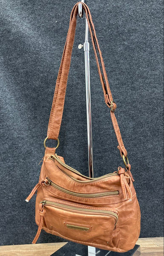 Stone Mountain Brown Leather Multi-Pocket Crossbody Shoulder Bag