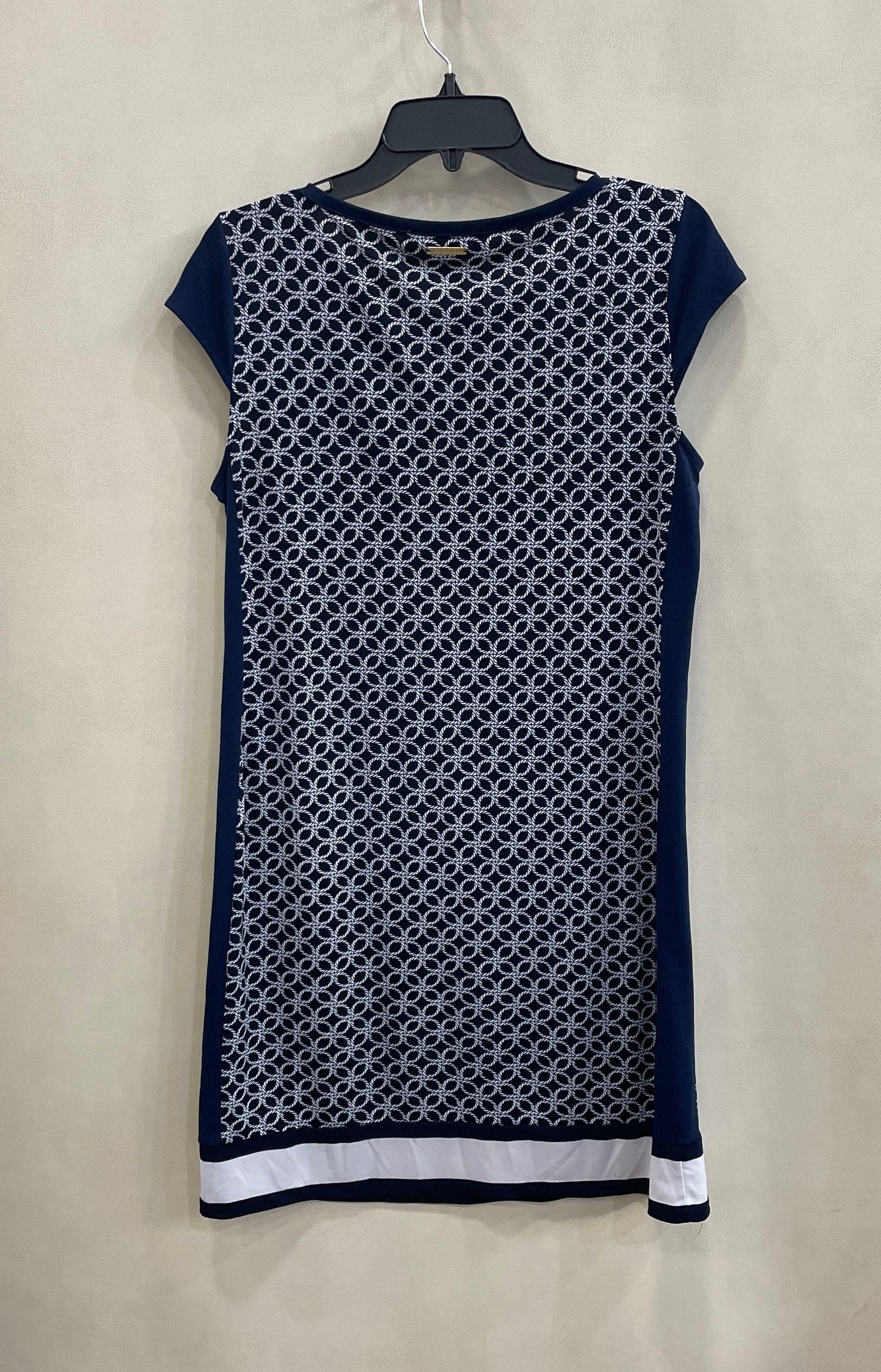 Michael Kors Women's Navy Blue White Geometric Rope Print Cap Sleeve Dress Sz M