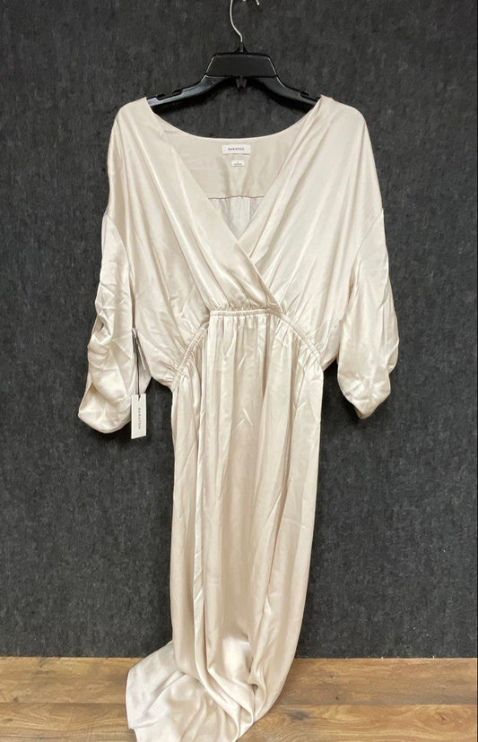 Babaton Women's Matte Pearl Satin Moire Surplice Wrap Dress Sz L NWT
