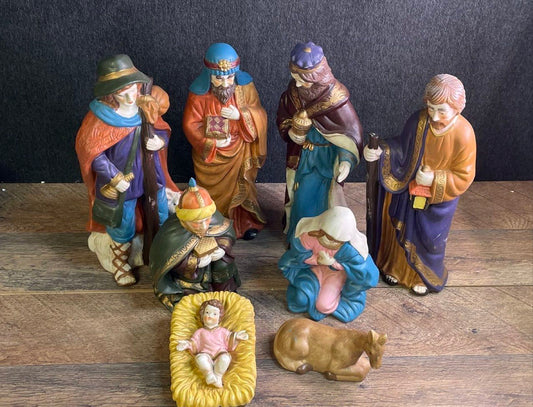 Vintage Porcelain Nativity Set 8 Piece Lot Christmas Manger Scene Figures