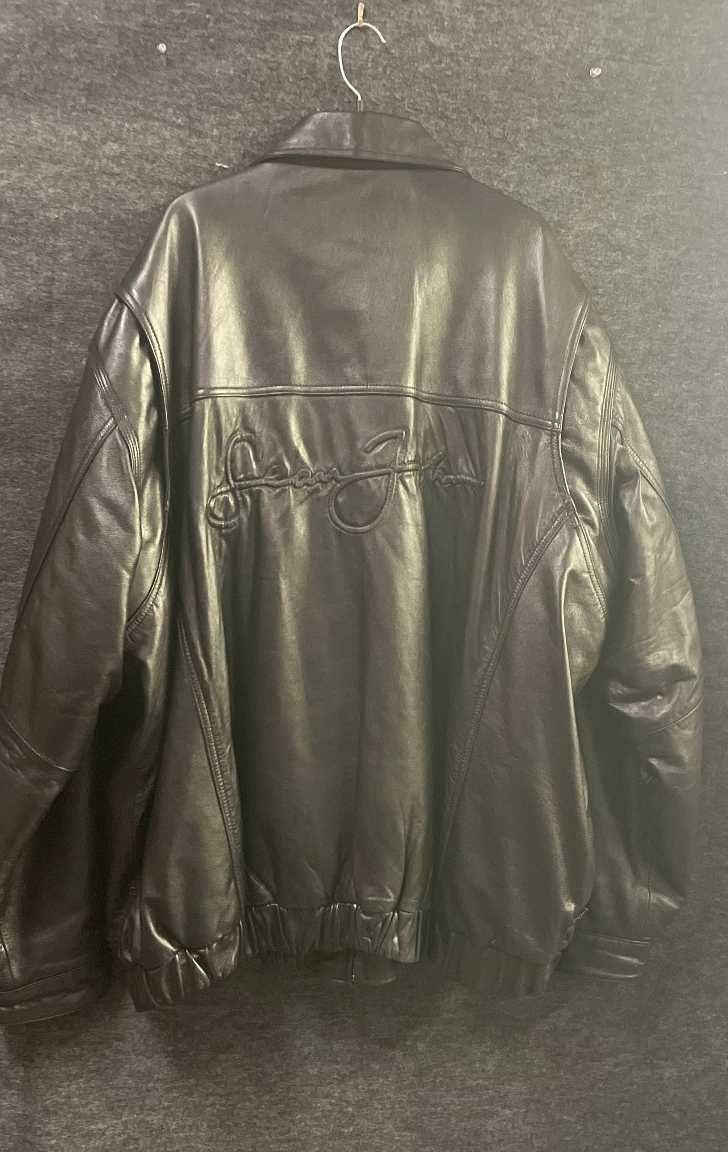 Vintage 90s Sean John Embroidered Black Leather Jacket Sz 4X
