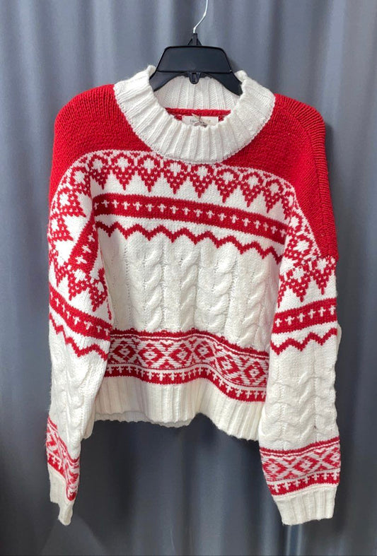 NWT Francesca's Women's Red Fair Isle Cable Knit Sweater Mock Neck Sz L