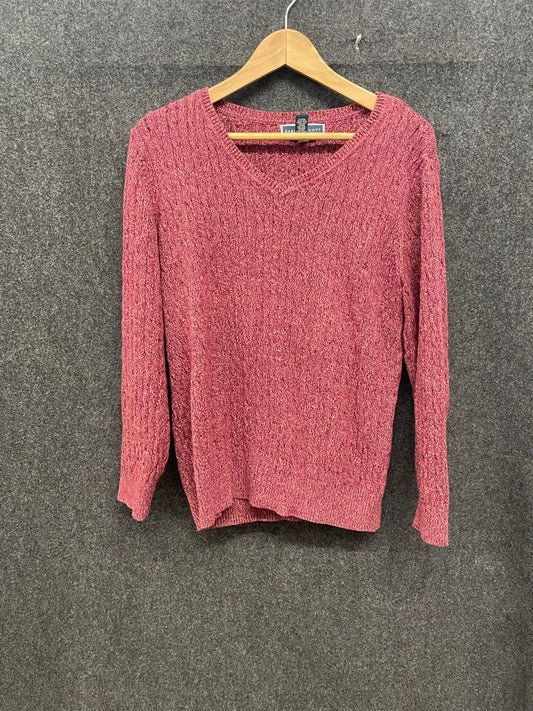 Karen Scott Women's V-Neck Sweater Heathered Burgundy Cable Knit Texture Sz XL