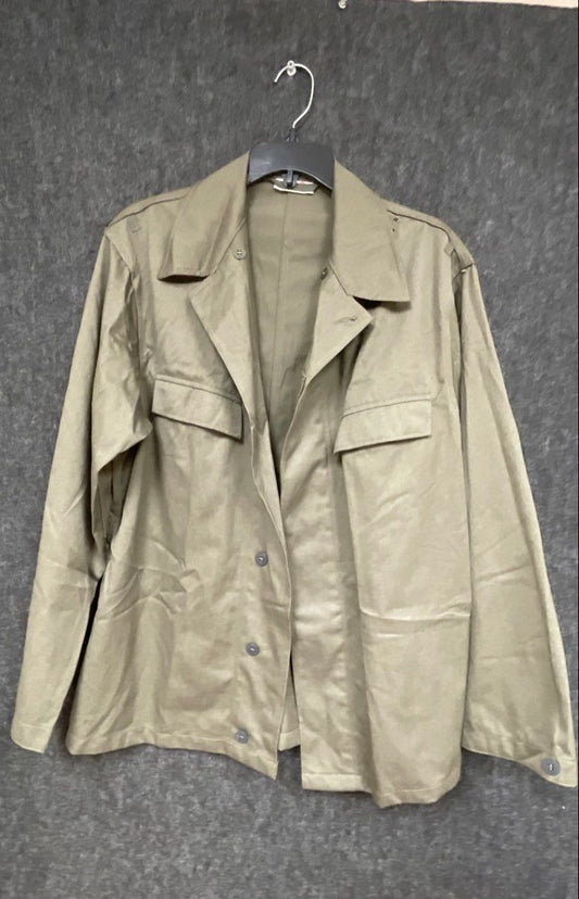 Vintage 1970s East German NVA Military Field Shirt Jacket Strichtarn Olive Sz 48