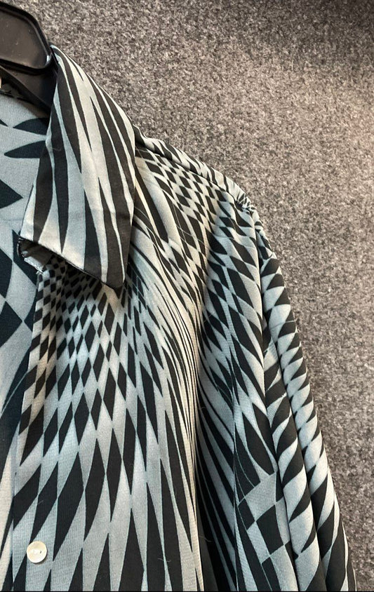 Jaipur Women's Grey Black Geometric Optical Illusion Blouse Shirt Sz XL
