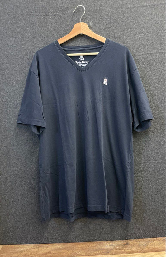 Psycho Bunny Men's Navy Blue V-Neck T-Shirt 100% Pima Cotton Logo Sz 8 XXXL