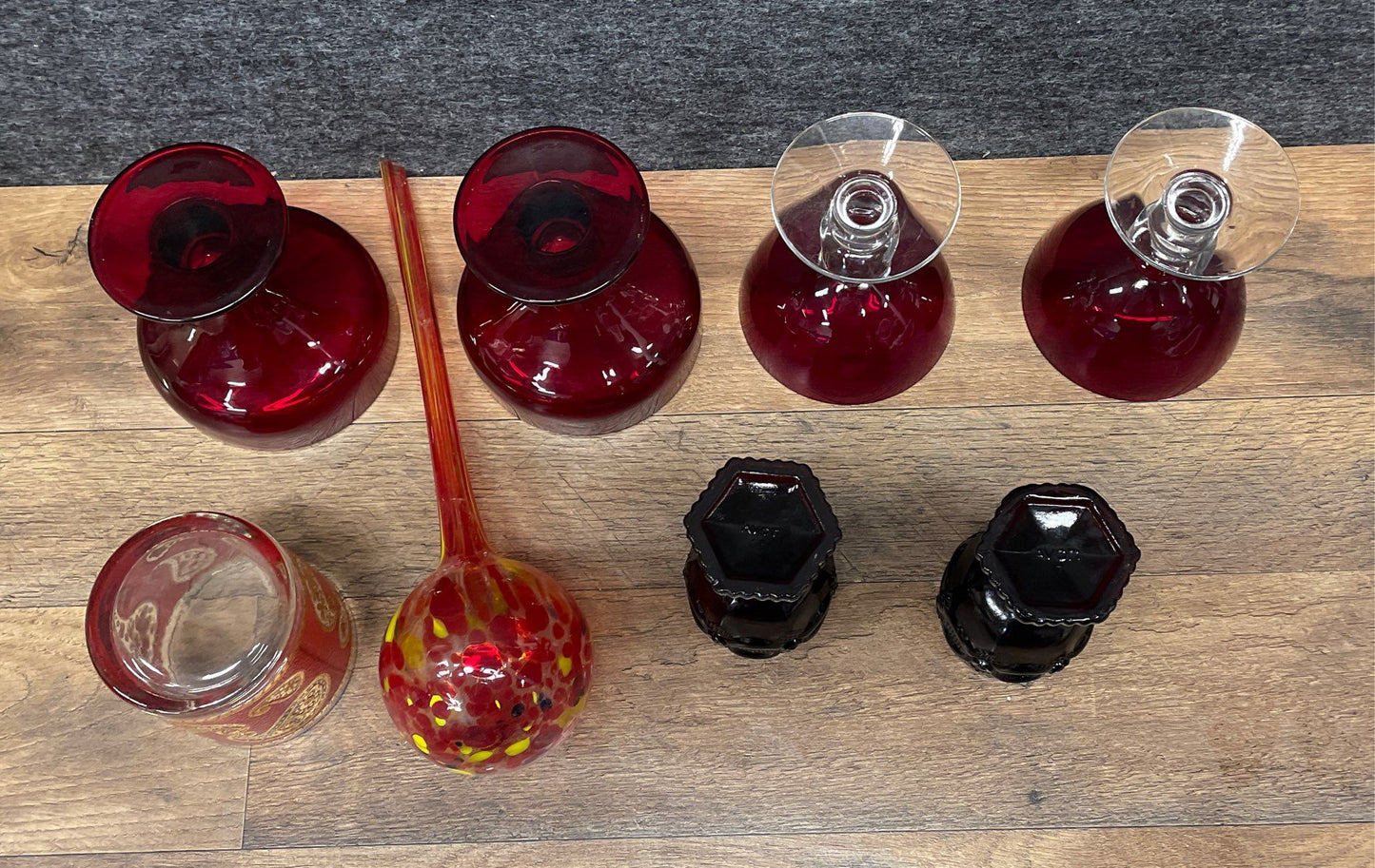 Vintage Ruby Red Glassware Lot of 8 MCM Barware Goblets Cocktail Glasses Globe