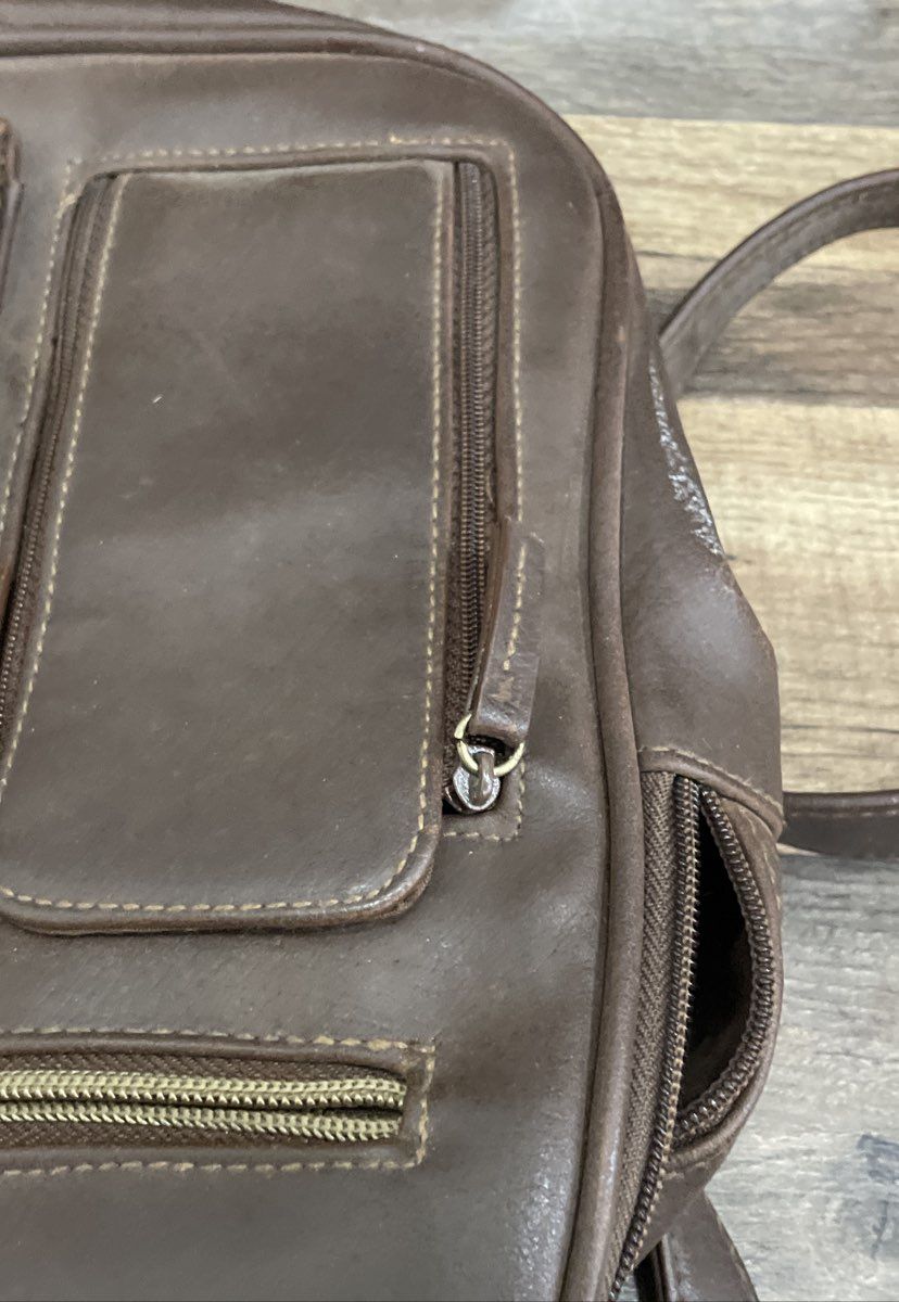 Vintage 90s Cherokee Brown Faux Leather Mini Backpack Multi-Pocket Rucksack