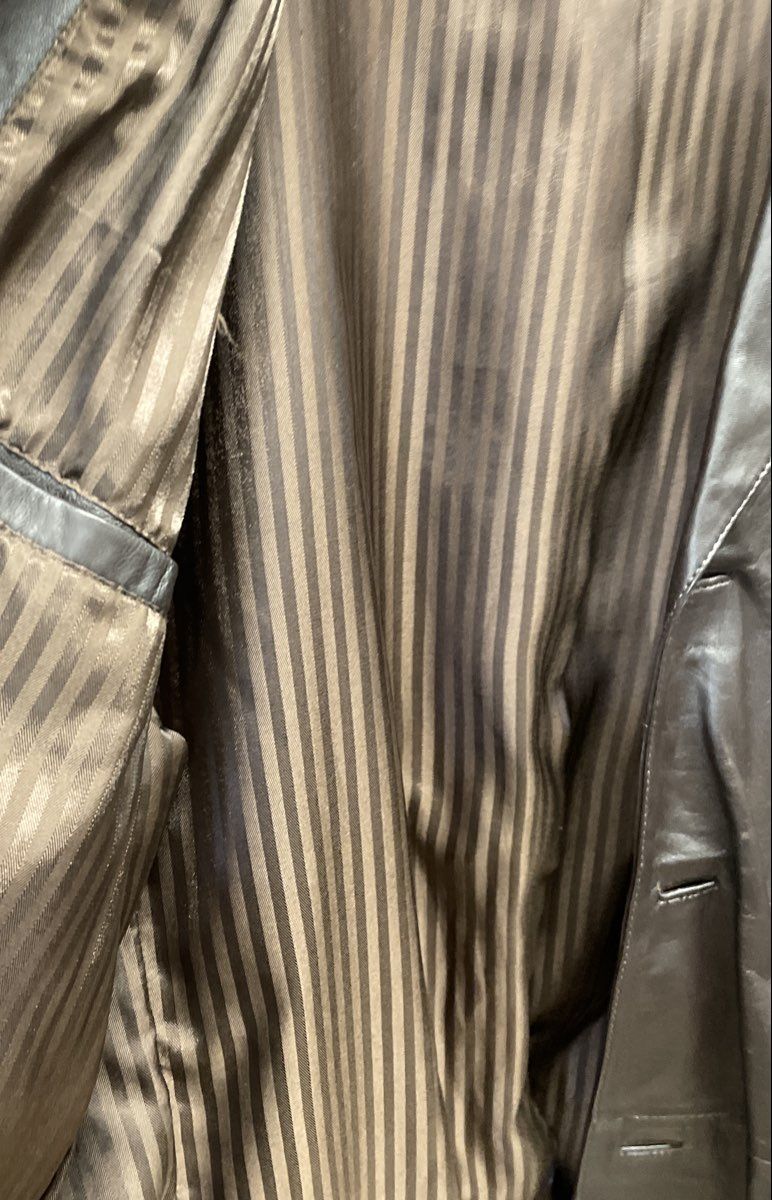 Apt. 9 Men's Brown Genuine Leather 3-Button Blazer Jacket Striped Lining Sz 46R