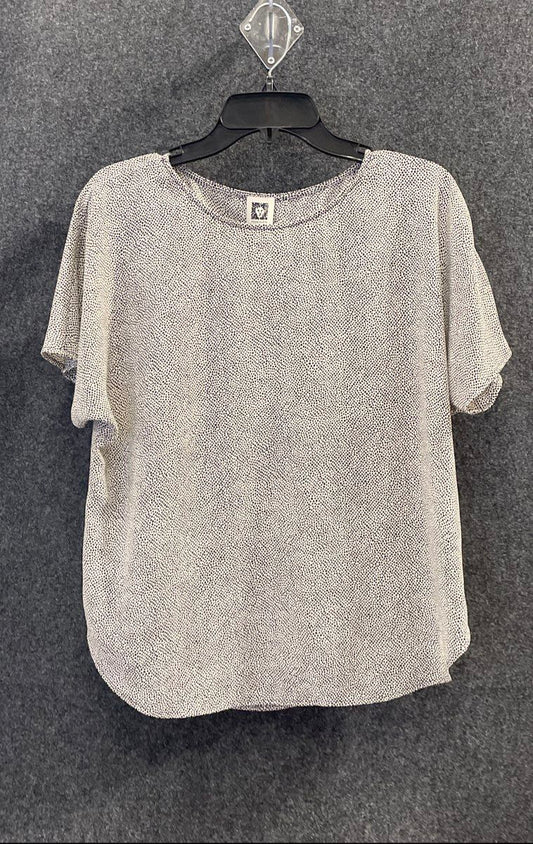 Anne Klein Women's White Black Dot Print Short Sleeve Shirt Blouse NWT Size M