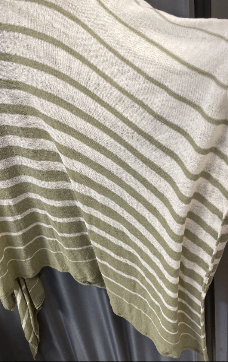 Zighilli Women's Green White Striped Knit Wrap Poncho Cardigan Italy One Size
