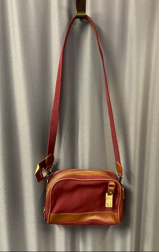 Etienne Aigner Burgundy Canvas Brown Trim Shoulder Crossbody Bag NWT
