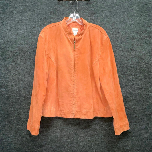Chico's Women's Orange Suede Leather Full Zip Jacket Stand Collar Sz 3