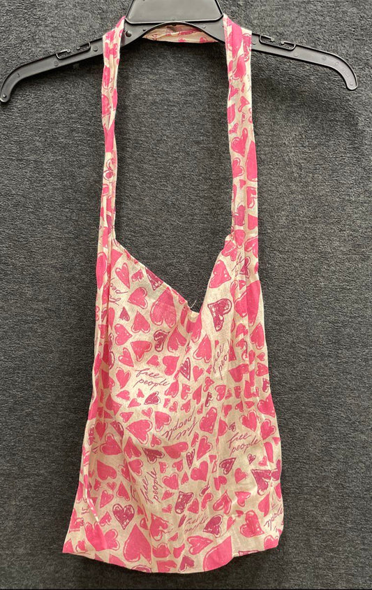 Free People Pink Heart Logo Print Slouchy Hobo Market Tote Bag with Pouch