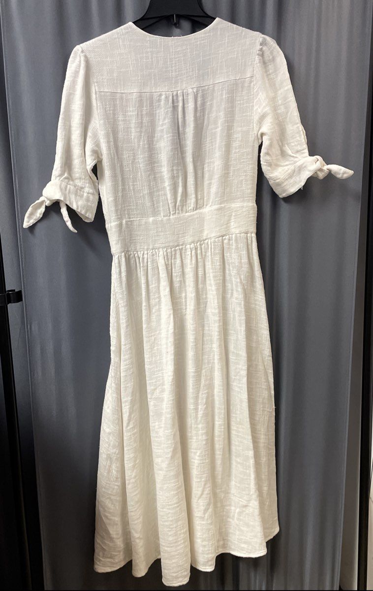 Free People Women's White Love of My Life Midi Dress Button Front Tie Sleeve S