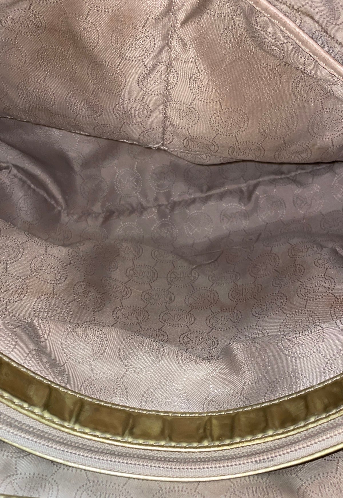 Michael Kors Gold Metallic Logo Embossed Leather Tote Bag Gold Hardware