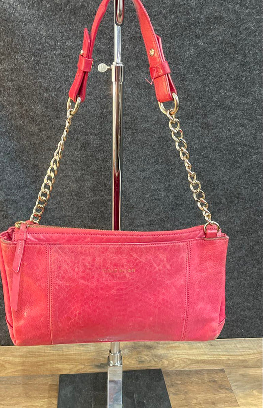 Cole Haan Pink Python Embossed Leather Shoulder Bag Gold Chain Hardware