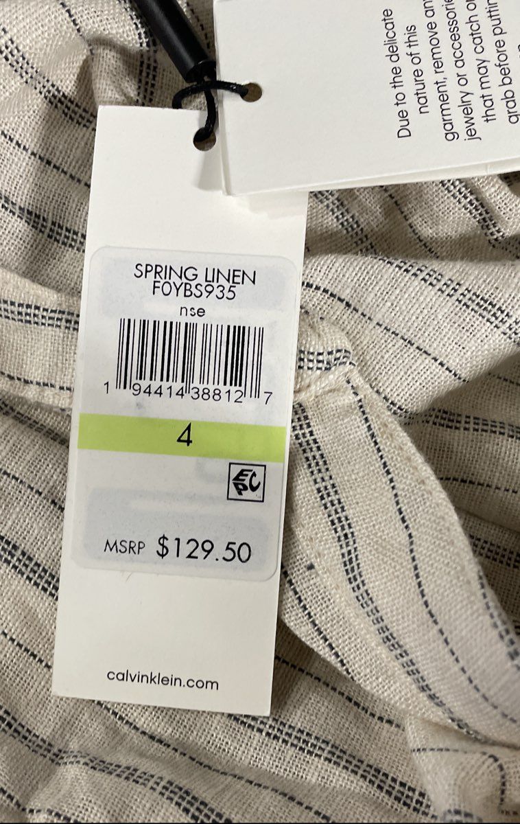 Calvin Klein Women's White Striped Linen Button Front Jumpsuit NWT Sz 4