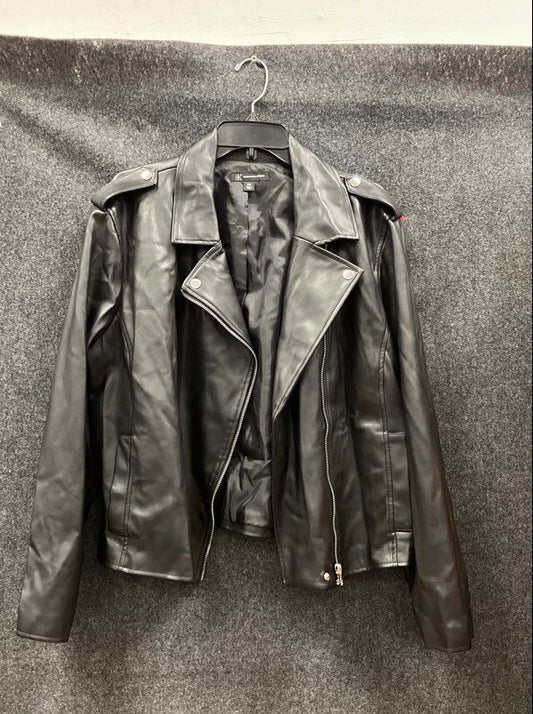 INC International Concepts Women's Black Faux Leather Moto Biker Jacket Sz XXL