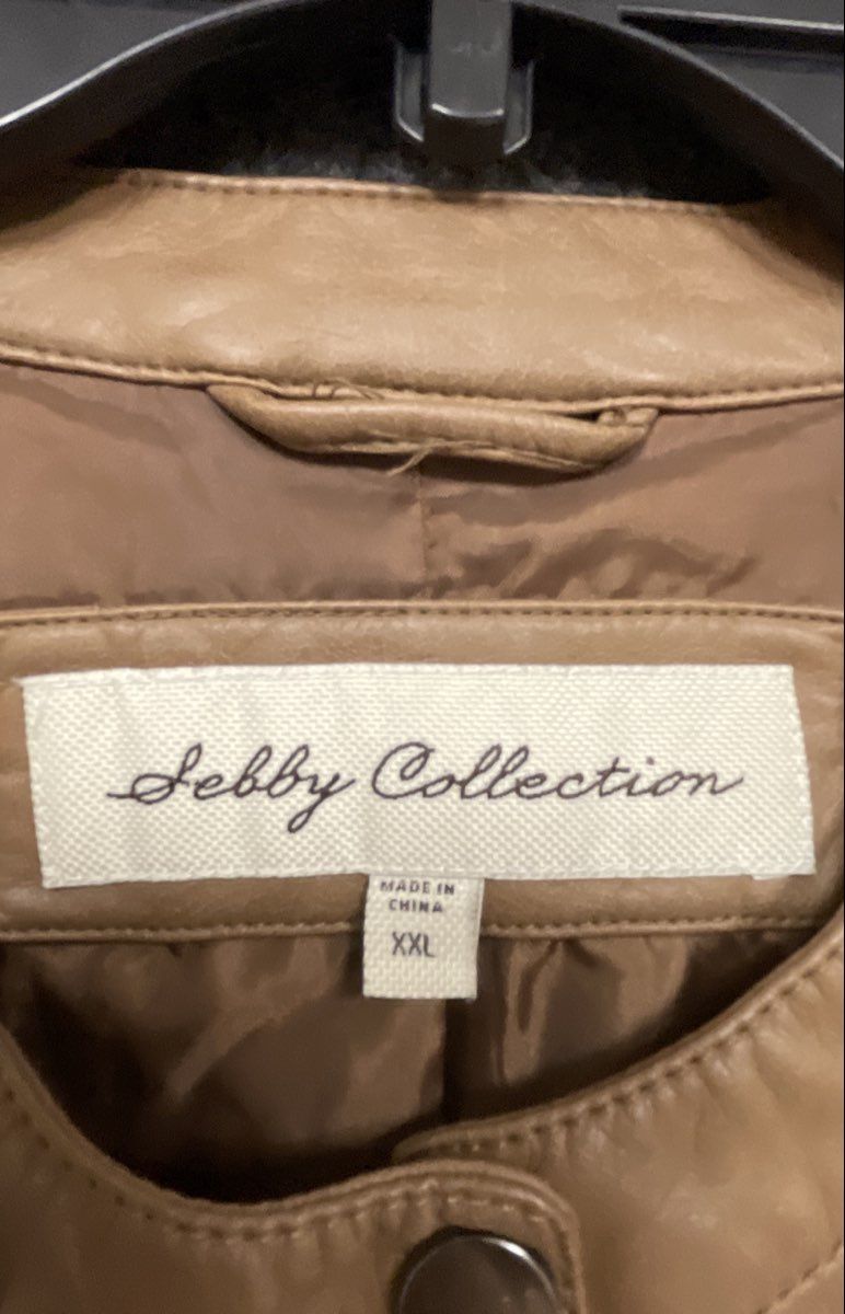Sebby Collection Women's Tan Faux Leather Moto Jacket Quilted Ribbed Sz XXL