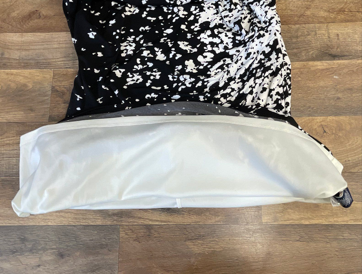 Chaps Women's Black White Abstract Ruched Sleeveless Sheath Dress Sz XL