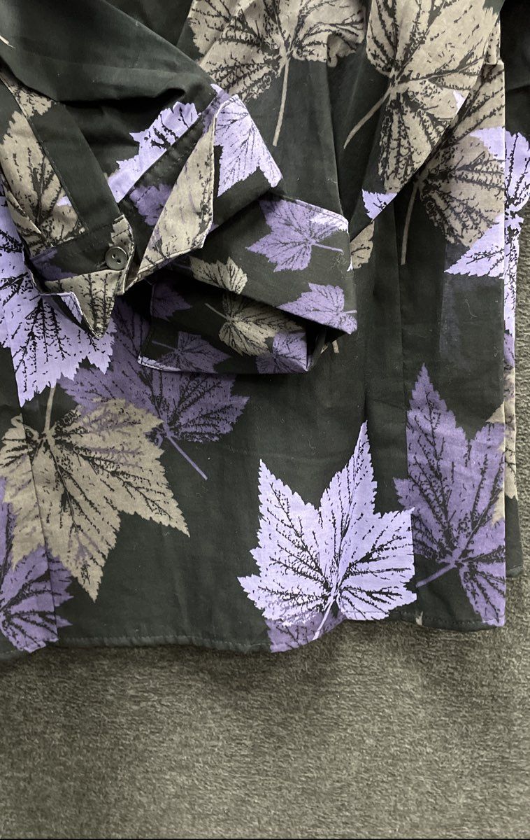 Coldwater Creek Women's Blouse Black Purple Leaf Print No Iron Cotton NWT Sz M