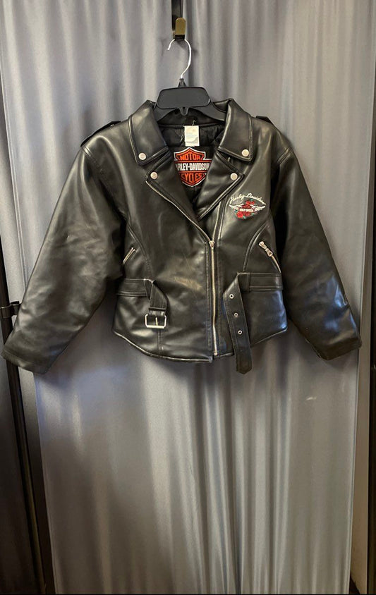 Vintage 90s Harley-Davidson Embroidered Rose Wing Moto Jacket Pleather Sz M