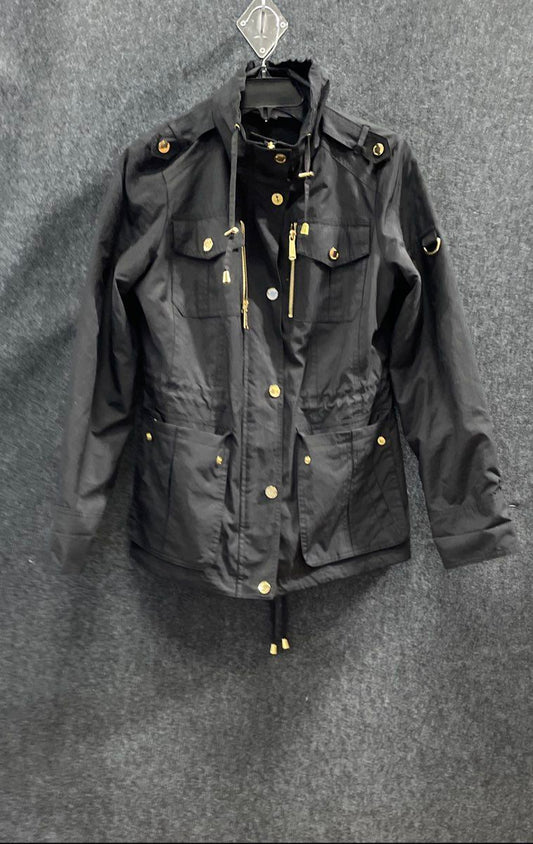 Michael Kors Women's Black Utility Anorak Jacket Gold Hardware Sz S