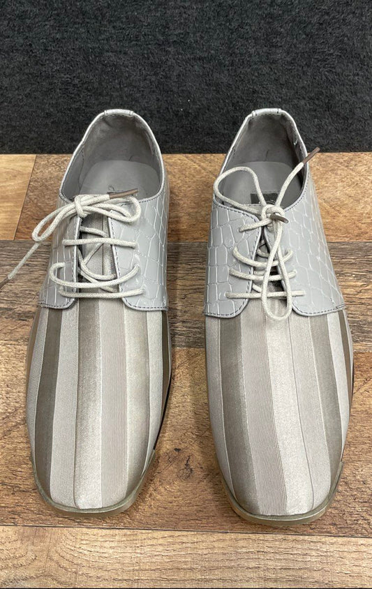 Parrazo JY-2 Grey Striped Faux Croc Square Toe Dress Shoes Derby Size 8.5