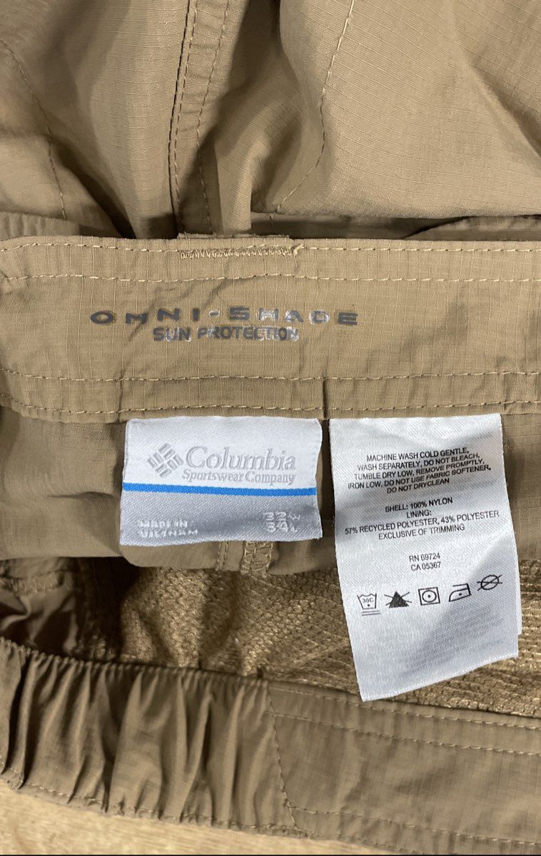 Columbia Men's Khaki Convertible Hiking Pants Omni-Shade Zip Off Sz 32x34