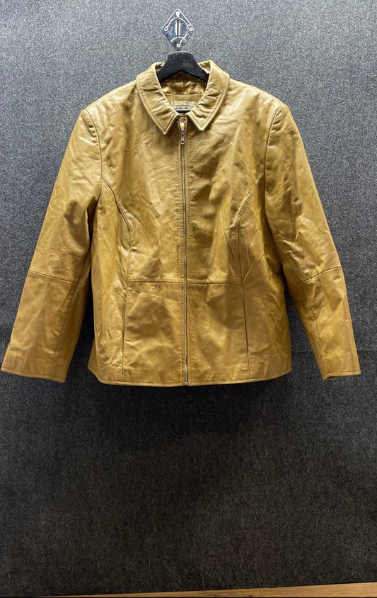 Vintage Amanda Smith Women's Beige Leather Full Zip Jacket Sz 18W