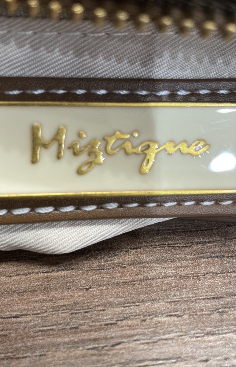 Miztique White Fabric Brown Leather Crossbody Shoulder Bag Gold Tone Hardware