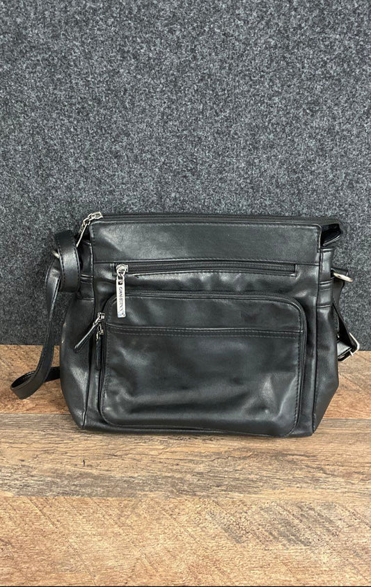 Giani Bernini Black Nappa Leather Multi-Pocket Crossbody Bag Silver Hardware
