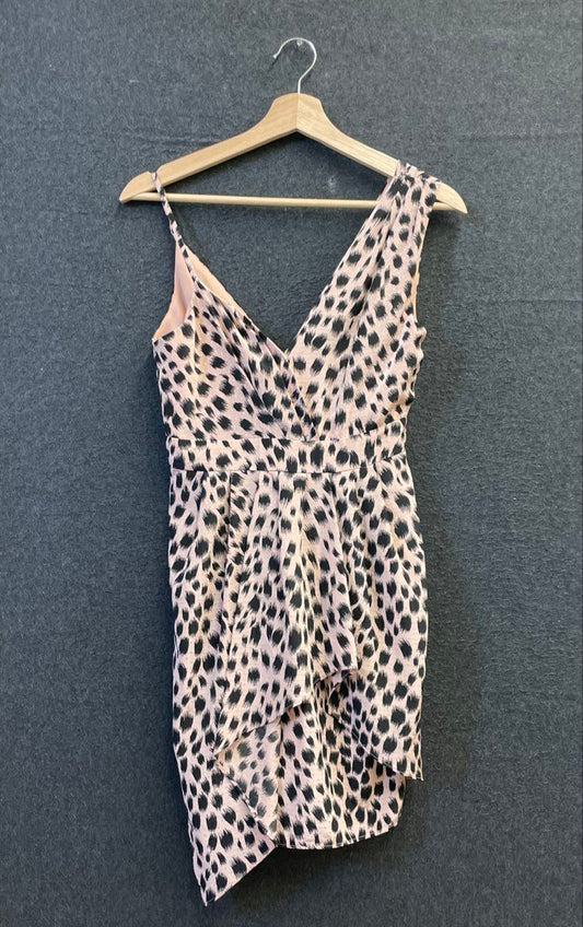 BCBGeneration Women's Pink Black Metallic Animal Print Wrap Dress Sz 0