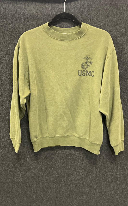 USMC PT Sweatshirt Olive Drab Green US Marine Corps Crewneck Made in USA Sz M