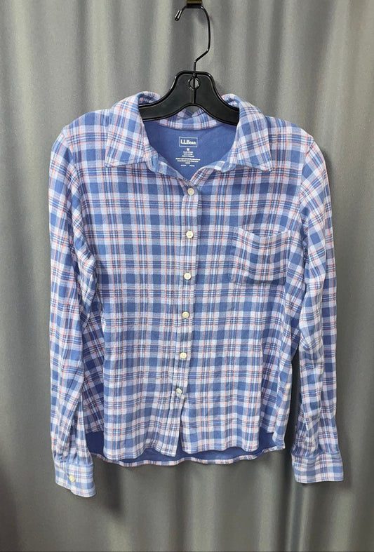 L.L. Bean Women's Blue Scotch Plaid Flannel Button Up Shirt Sz M