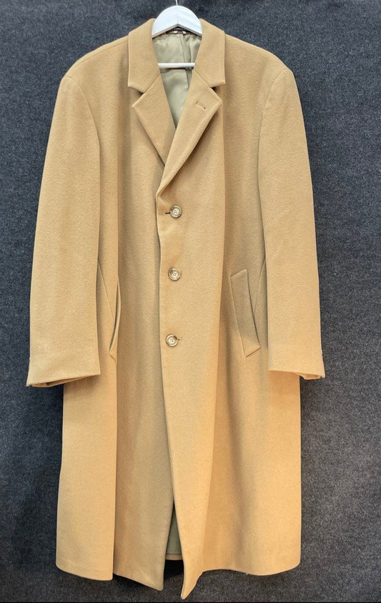 Vintage Men's Camel Wool Overcoat Topcoat Notch Lapel Long 3-Button