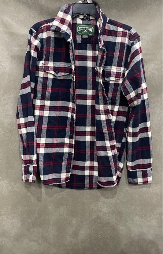 American Eagle Men's Navy Red White Plaid Cotton Button Up Flannel Shirt Sz XS