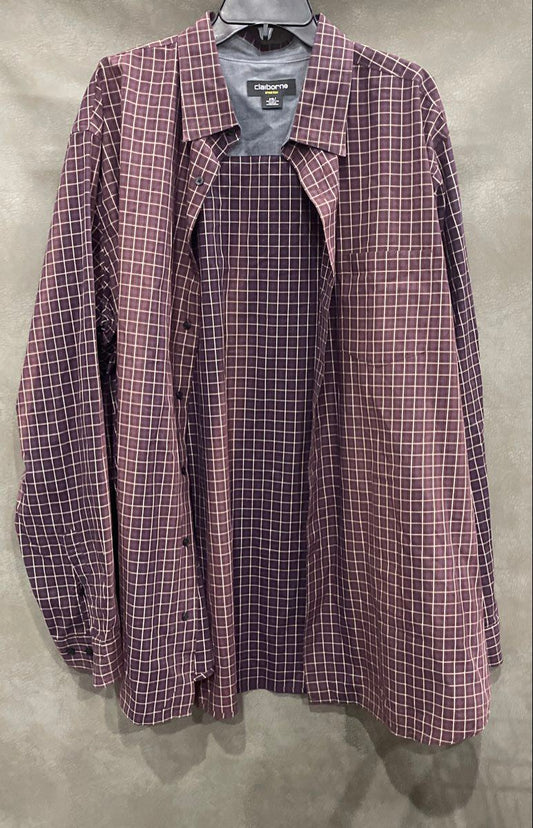 Claiborne Men's Purple Windowpane Stretch Long Sleeve Button Up Shirt Sz 2XLT