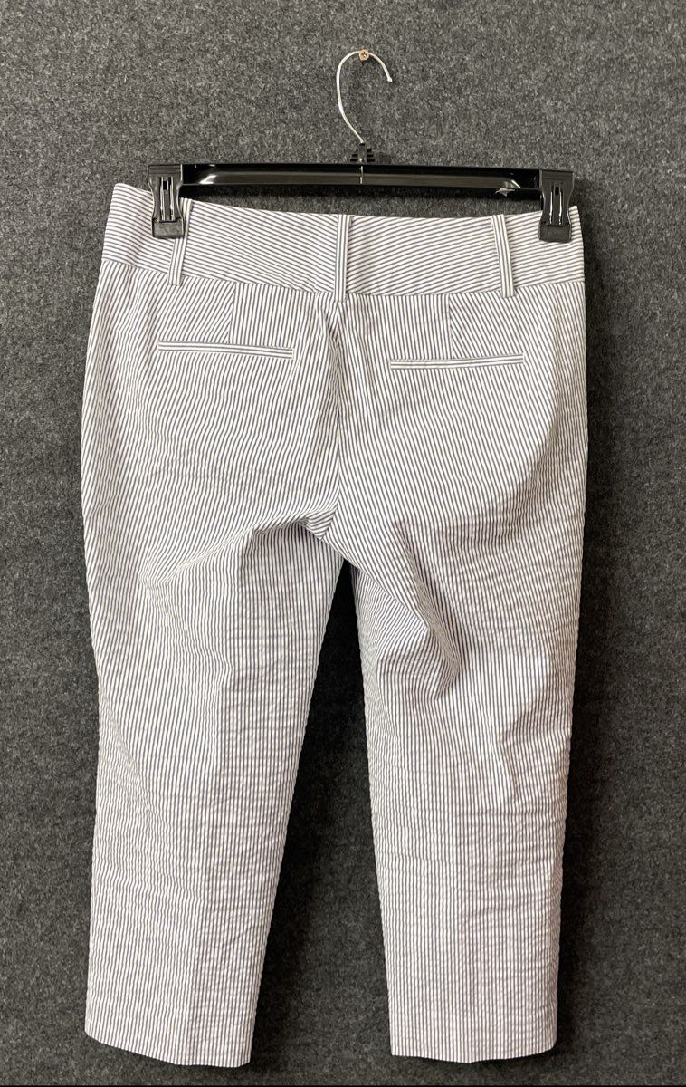 Ann Taylor Womens Gray White Striped Seersucker Pant Suit Jacket 2P Pants 4P