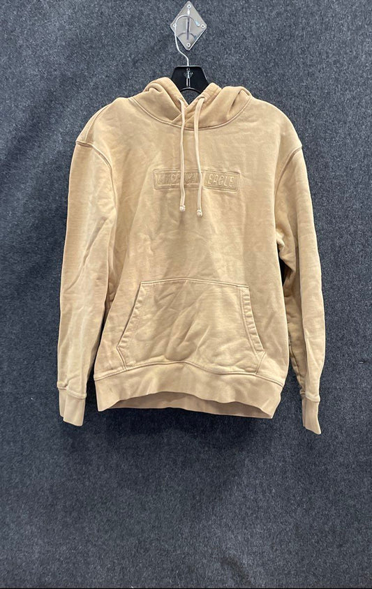 American Eagle Women's Tan Brown Hoodie Embossed Logo Pouch Pocket Sz S