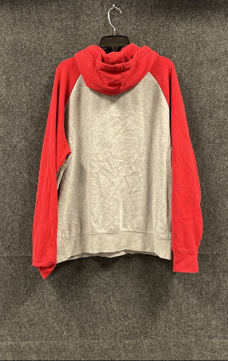 American Eagle Men's Gray Red Raglan Logo Super Soft Pullover Hoodie Sz L