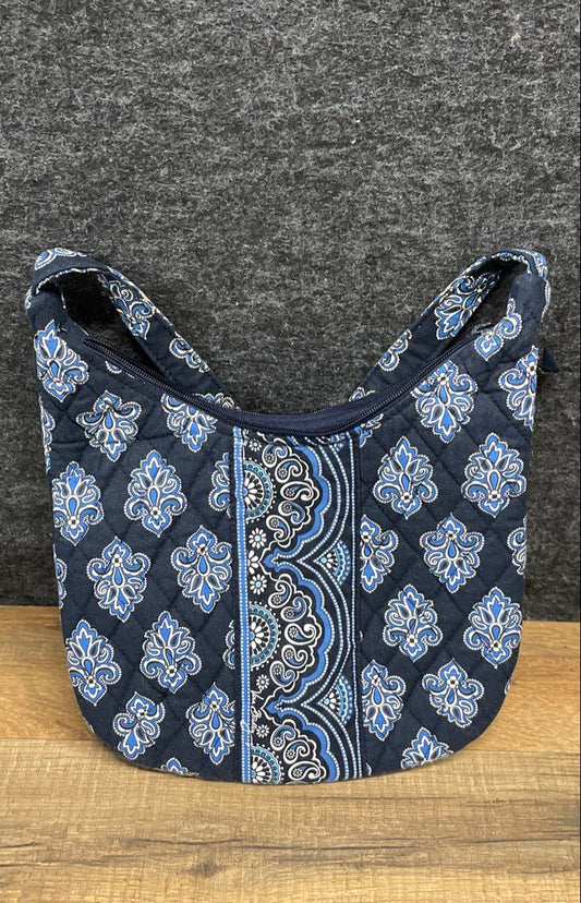 Vera Bradley Navy Blue Quilted Cotton Paisley Shoulder Bag Hobo Purse
